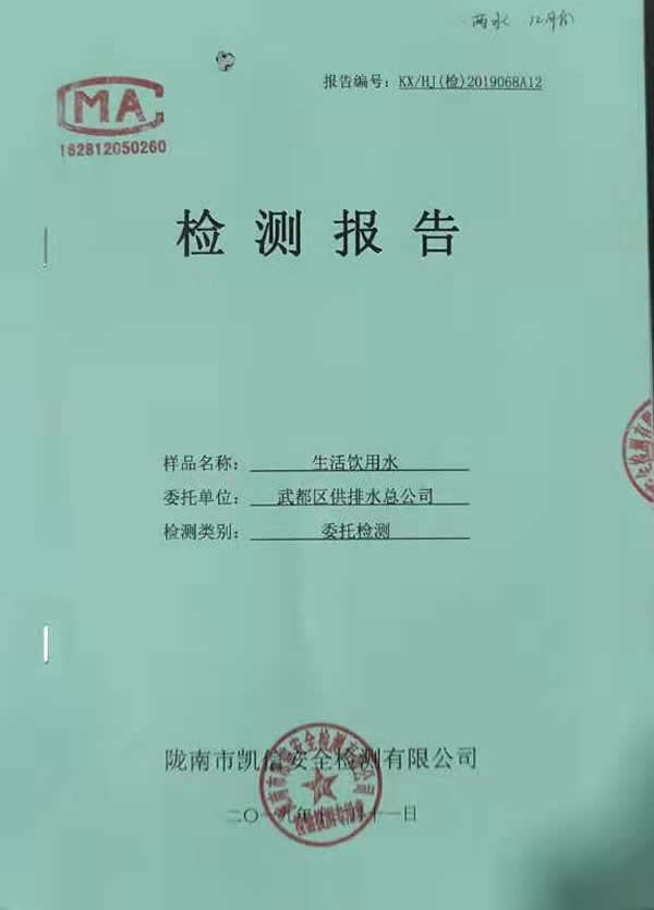 2019年12月11日武都城區(qū)飲用水檢測(cè)報(bào)告